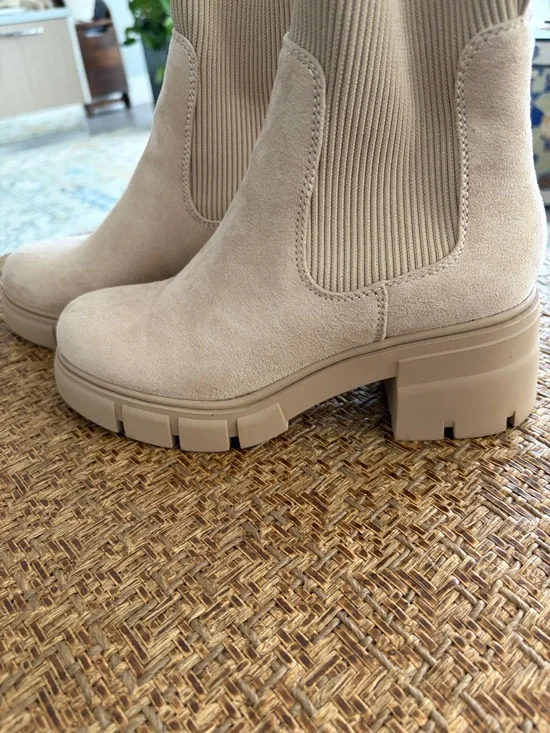 Neutral Beige Chelsea Booties with Stretch Panel - Picture 2 of 7